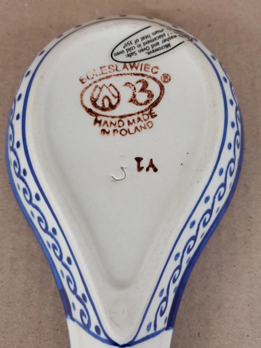 Vintage Boleslawiec  Polish Pottery Spoon Ladle Rest Cobalt Blue Floral
